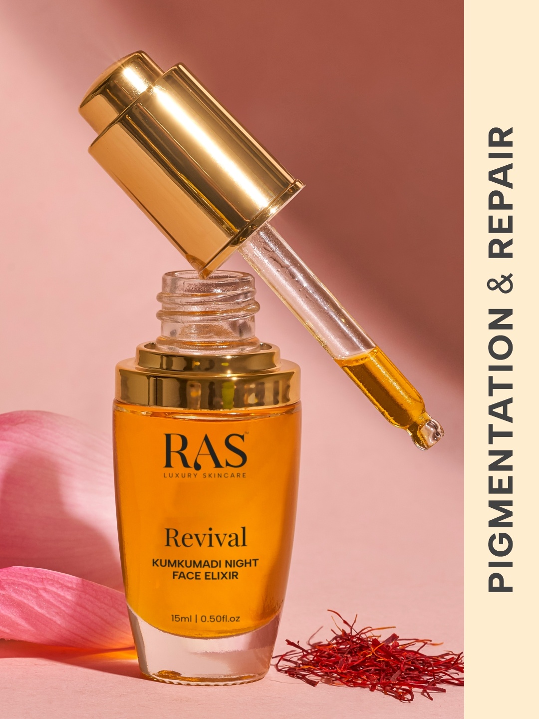 

RAS LUXURY OILS Revival Kumkumadi Night Face Elixir with Olive Squalene - 15ml, Yellow