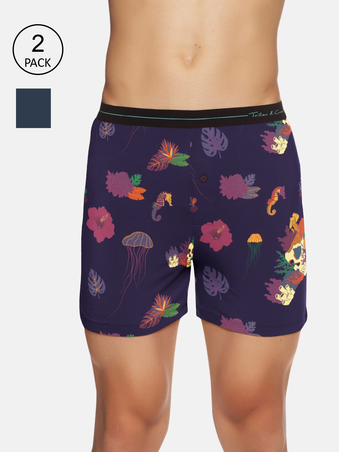 

Tailor & Circus Men Pack Of 2 Purple & Teal Printed Boxers-BX_2PK_MC_BC
