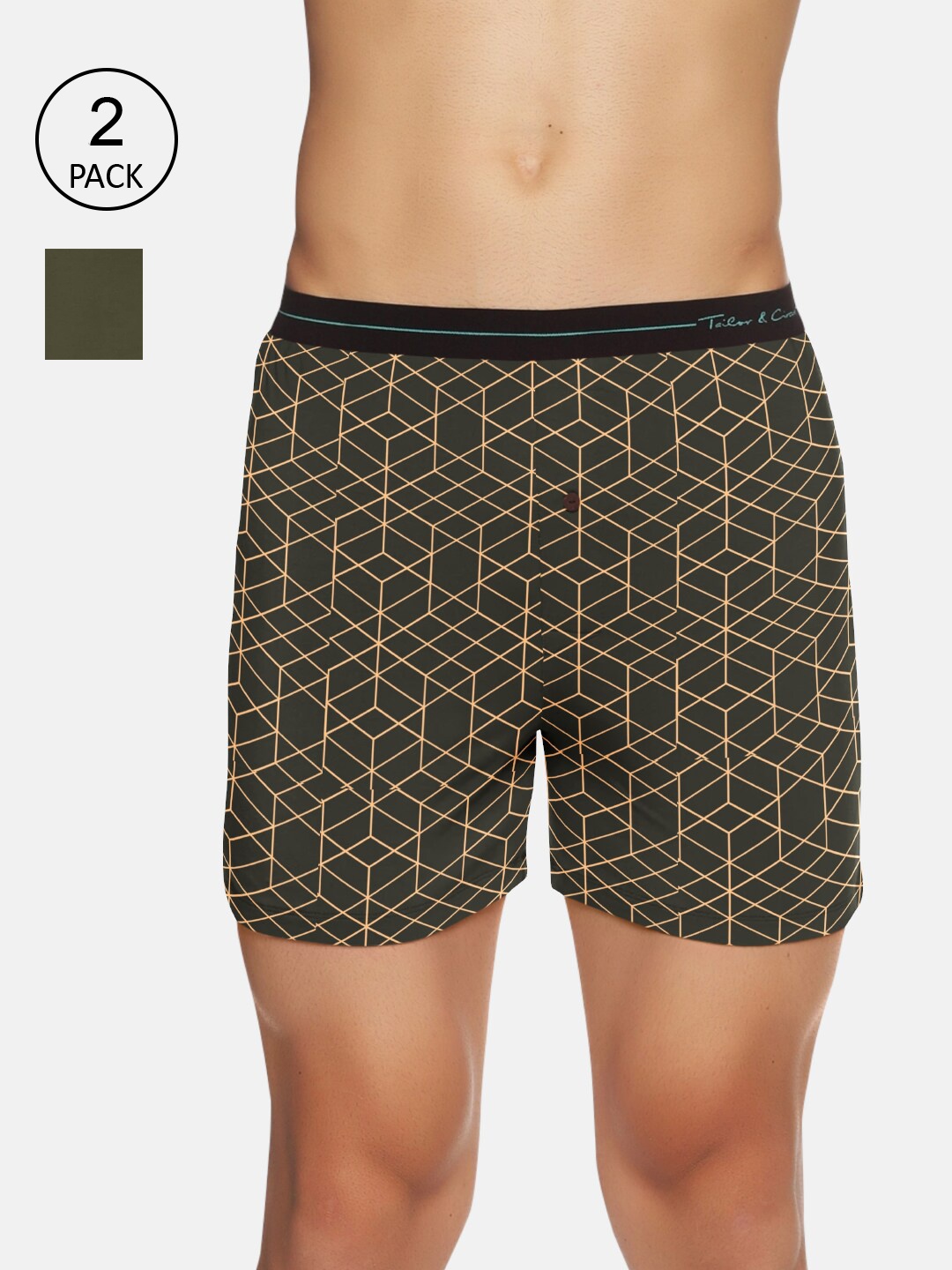 

Tailor & Circus Men Pack Of 2 Solid Modal Boxers, Olive