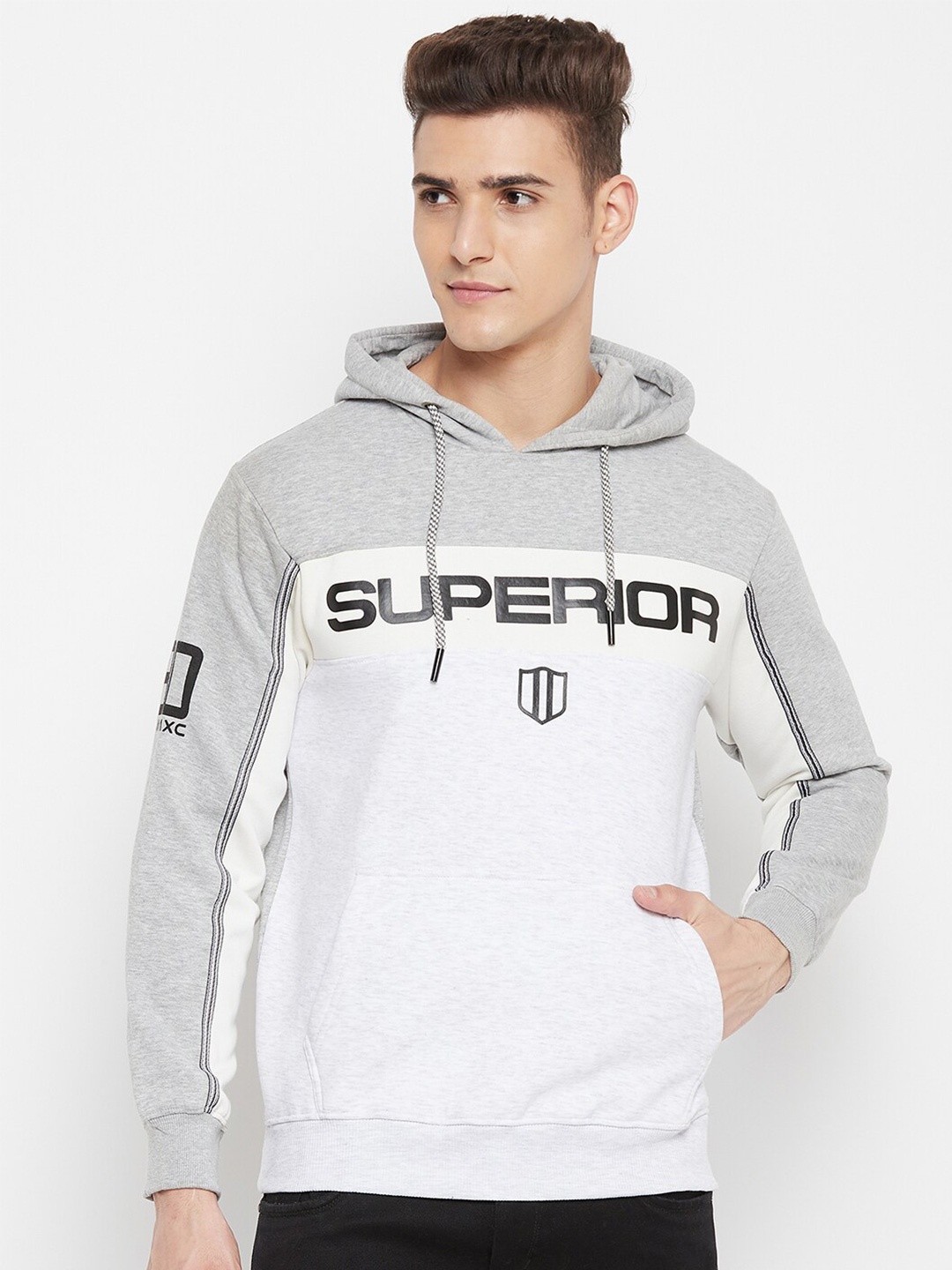 

Duke Men Grey Printed Hooded Sweatshirt