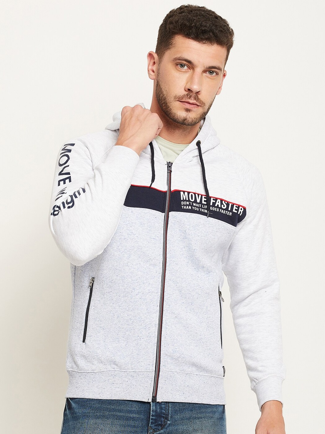 

Duke Men Grey Melange Solid Hooded Sweatshirt
