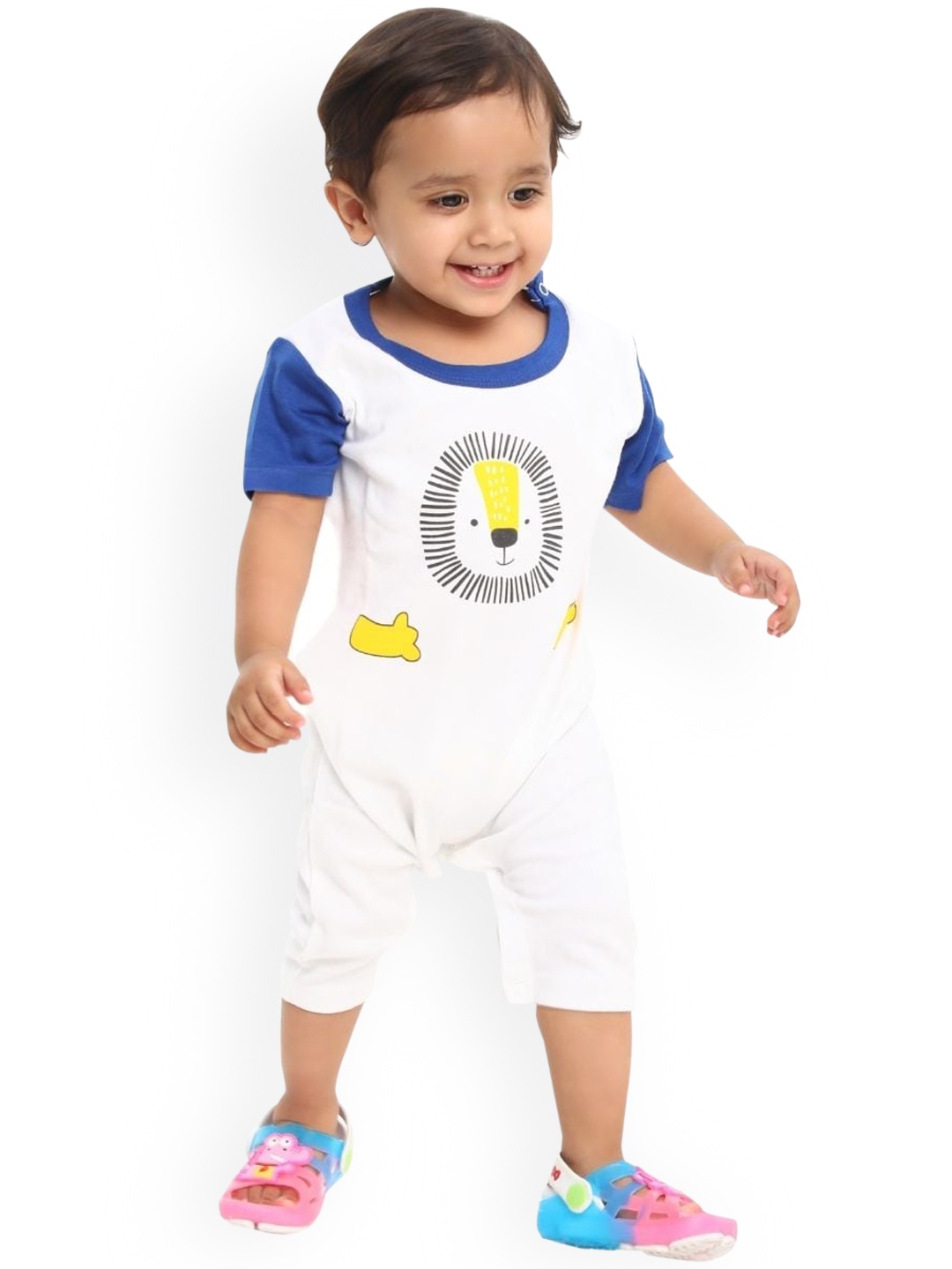 

MA Baby Infant Boys White & Blue Printed Cotton Rompers