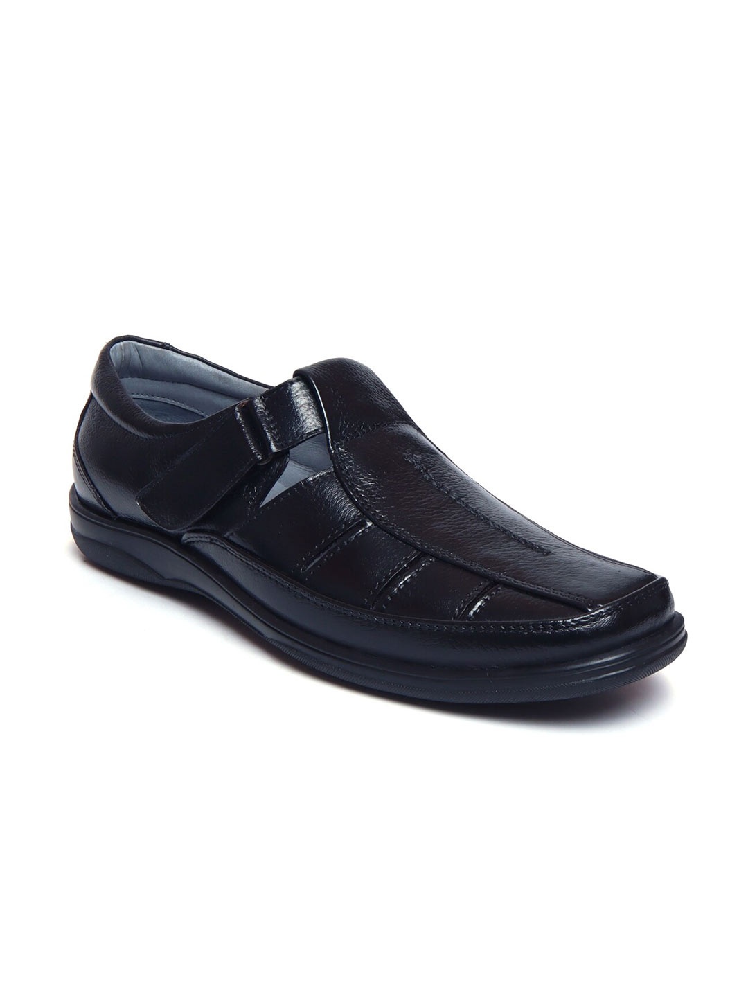 

Zoom Shoes Men Black Leather Shoe-Style Sandals