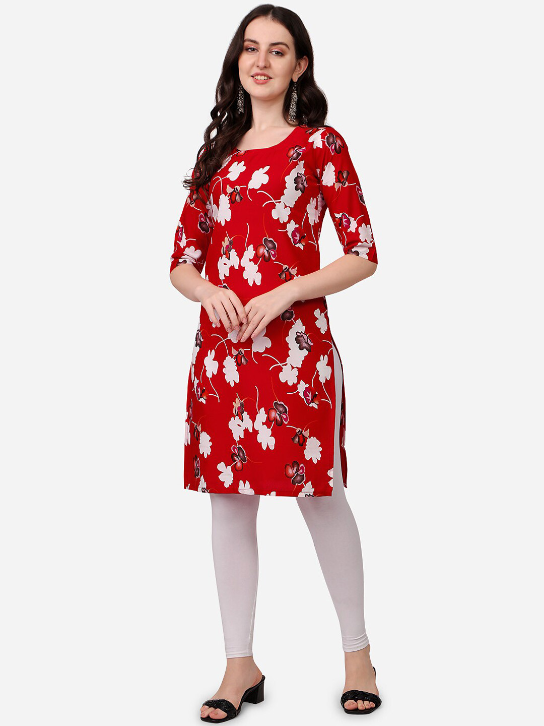 

LEWAWAA Women Red Floral Crepe Kurta
