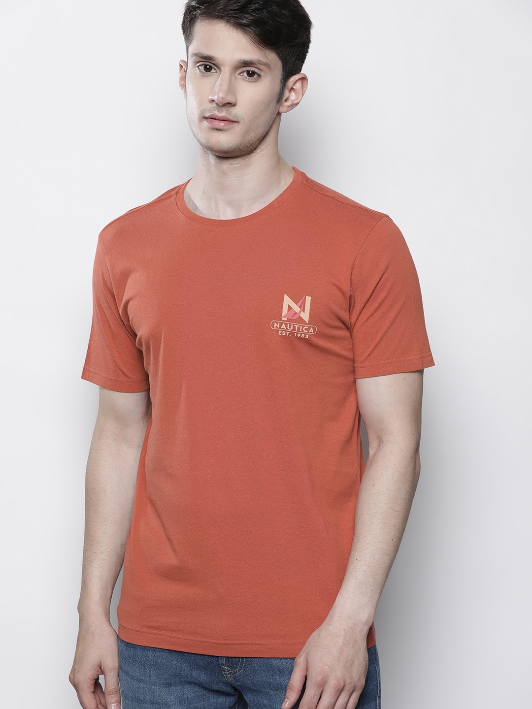 

Nautica Men Brand Logo Pure Cotton T-shirt, Rust