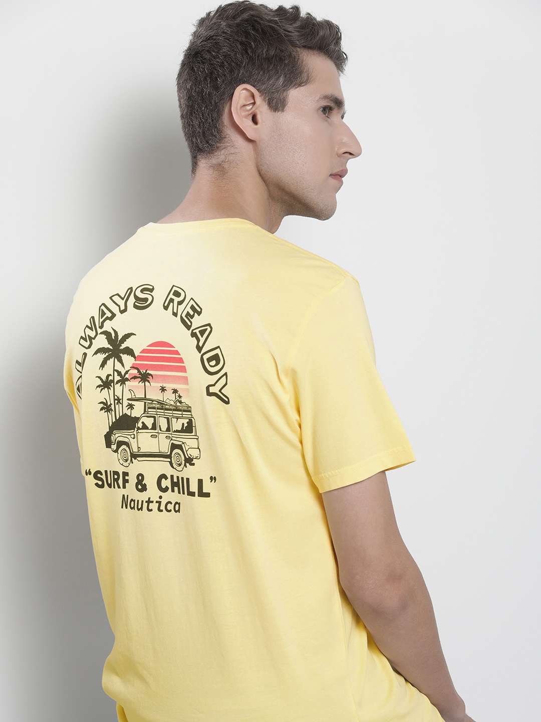 

Nautica Men Yellow Graphic Printed Pure Cotton T-shirt