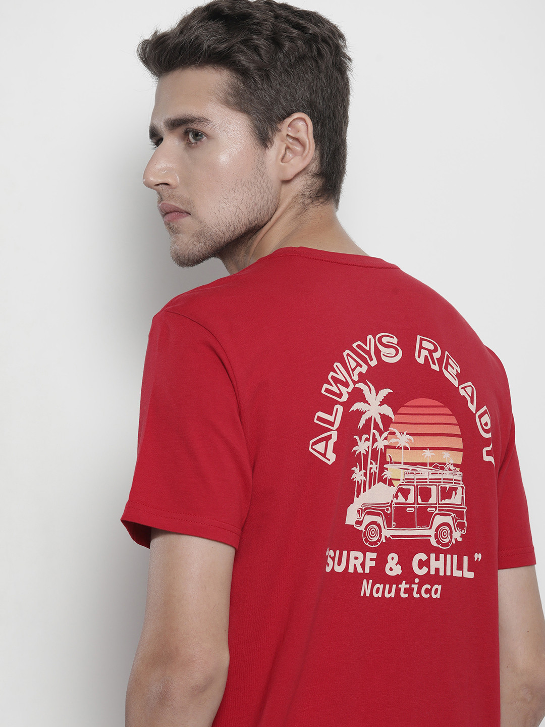 

Nautica Men Red Typography Pure Cotton T-shirt
