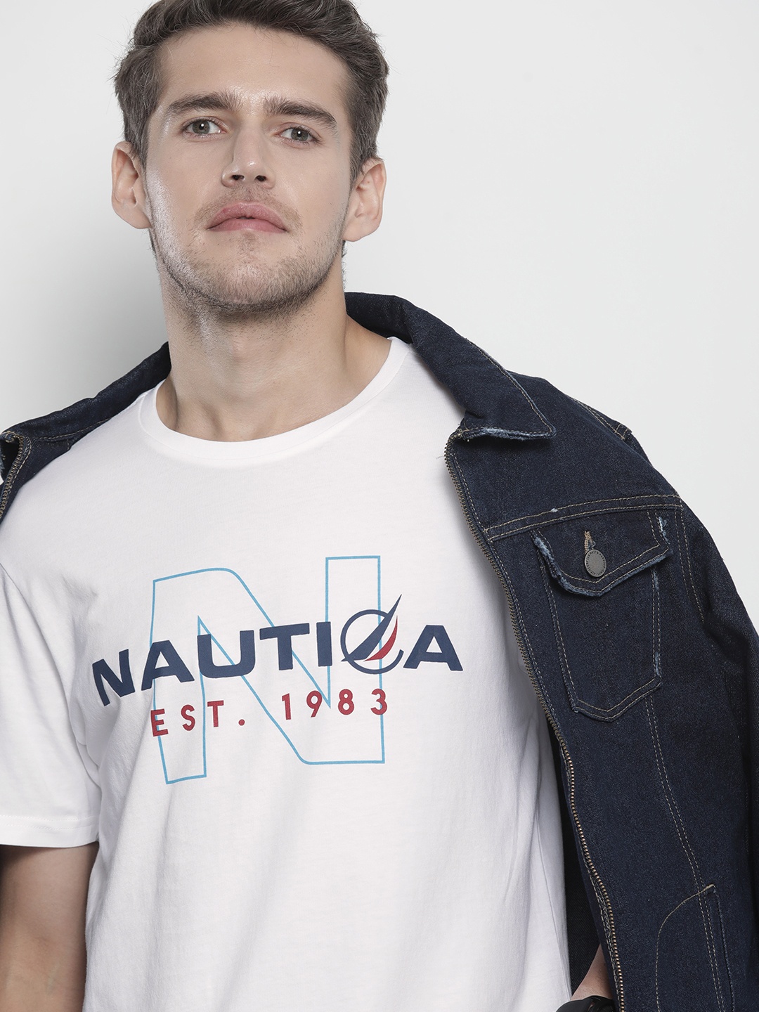 

Nautica Men White Brand Logo Printed Pure Cotton T-shirt