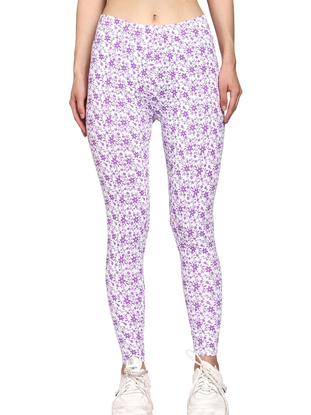 

Outflits Women Purple & White Viscose Printed Ankle Length Tights