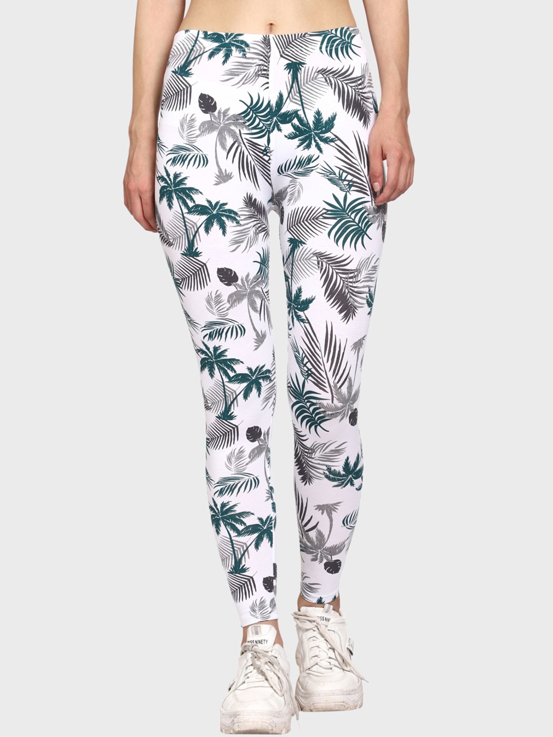 

Outflits Women White Printed Skinny Fit Ankle-Length Leggings