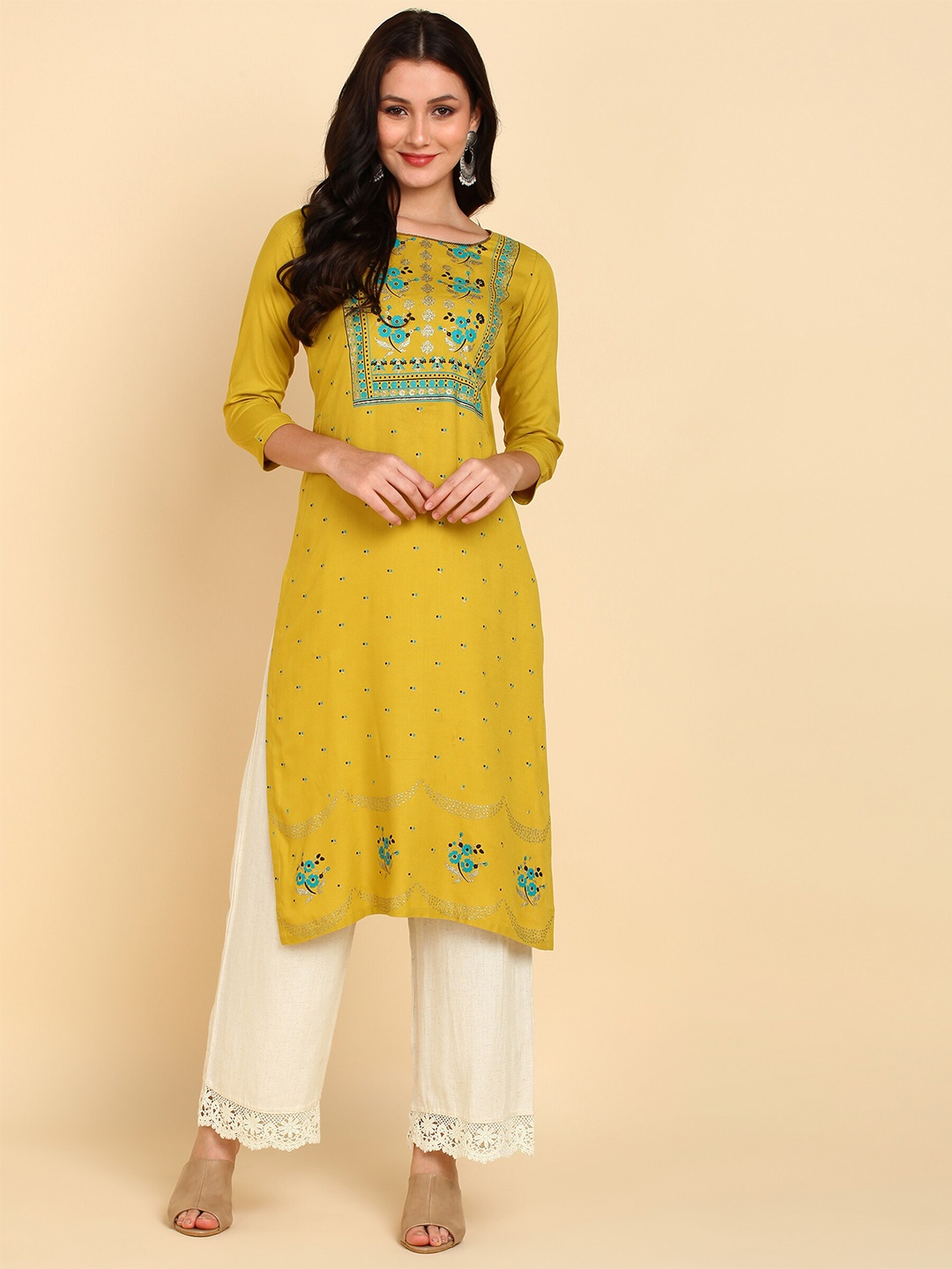 

Bani Women Yellow Floral Printed Floral Liva Kurta