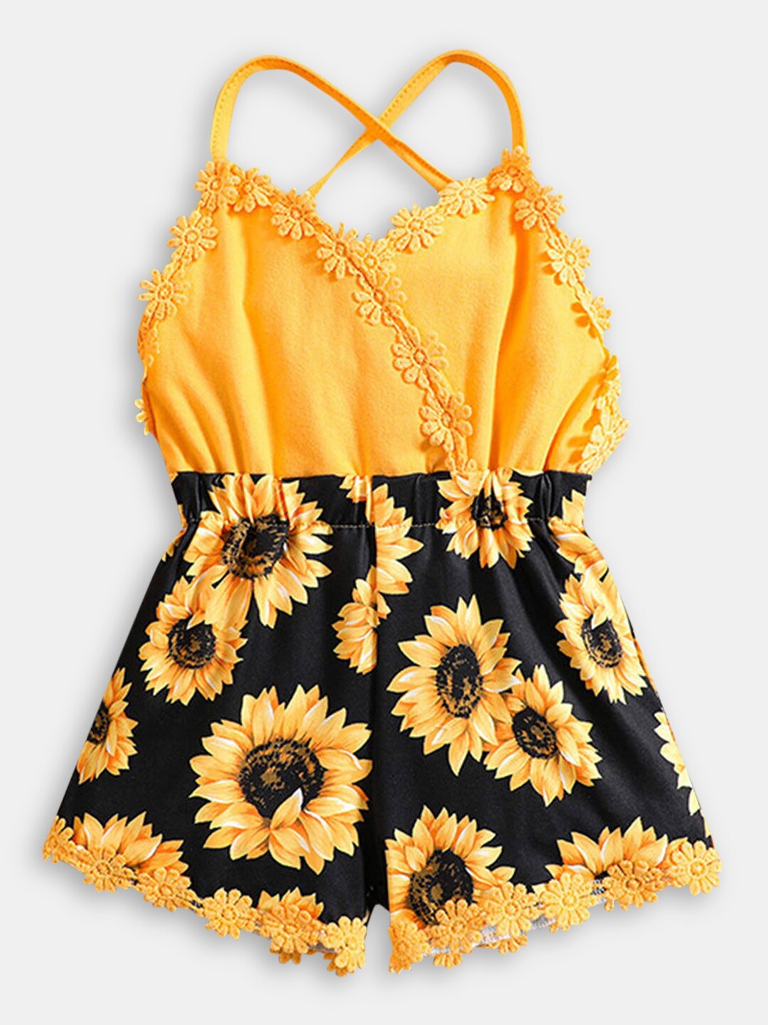 

Hopscotch Girls Yellow & Black Printed Jumpsuit