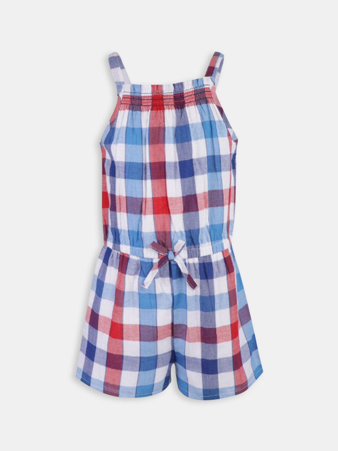 

Hopscotch Girls White & Blue Checked Jumpsuit