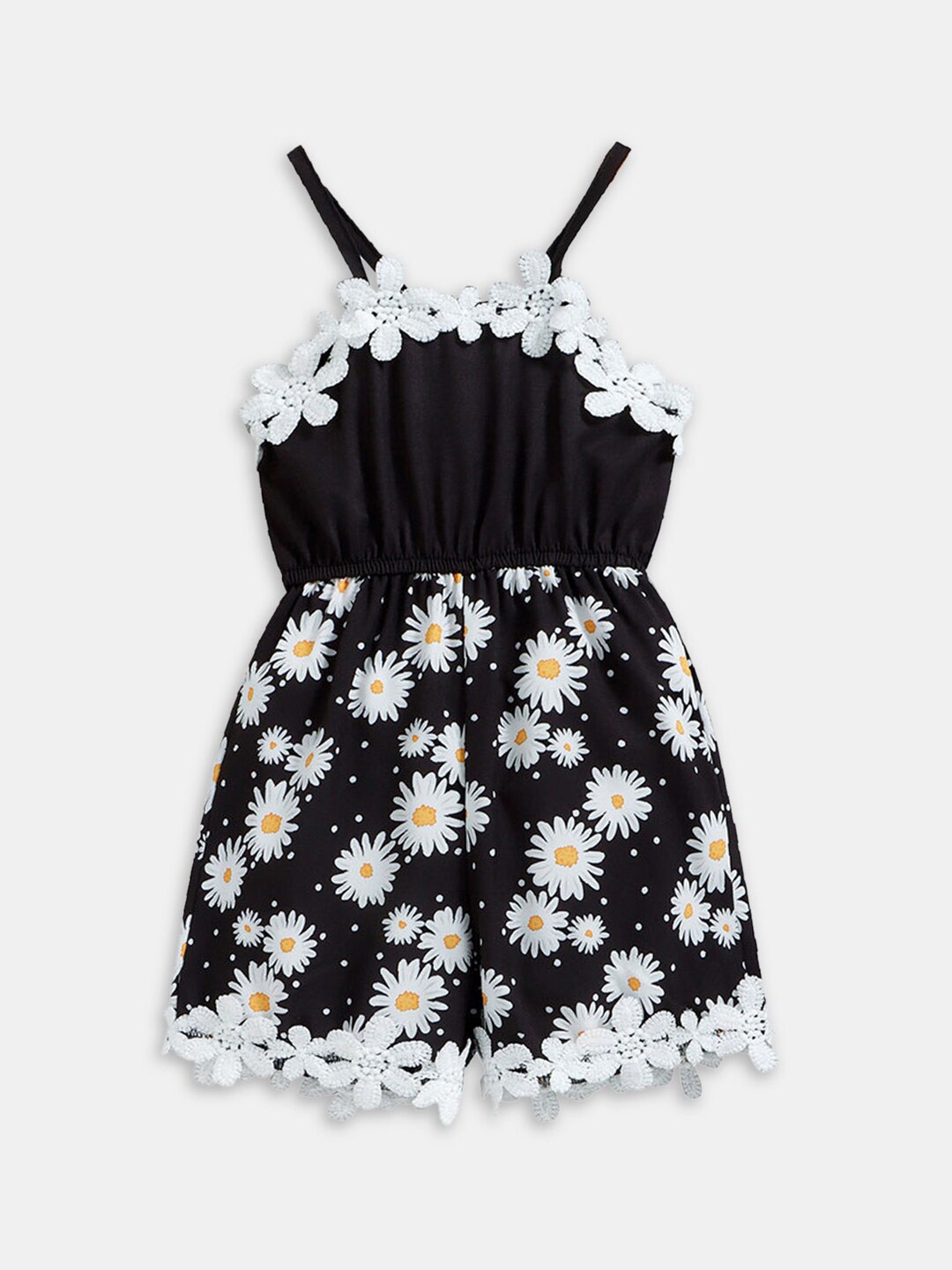 

Hopscotch Girls Black & White Floral Printed Playsuit