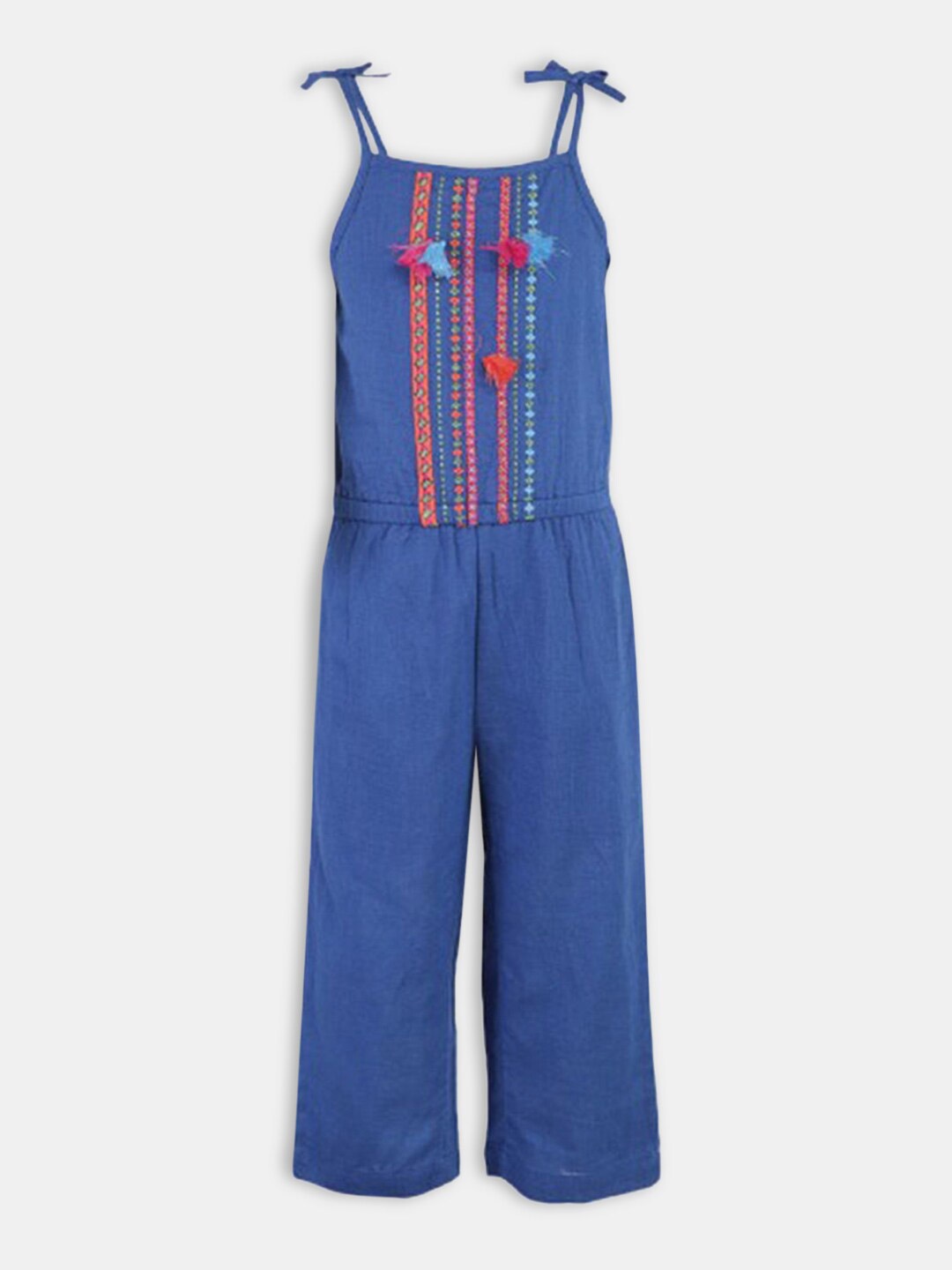 

Hopscotch Girls Blue & Orange Embroidered Jumpsuit