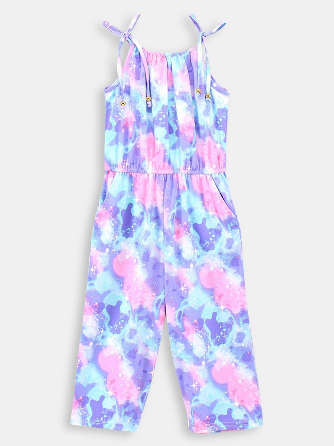 

Hopscotch Girls Pink & Blue Printed Basic Jumpsuit