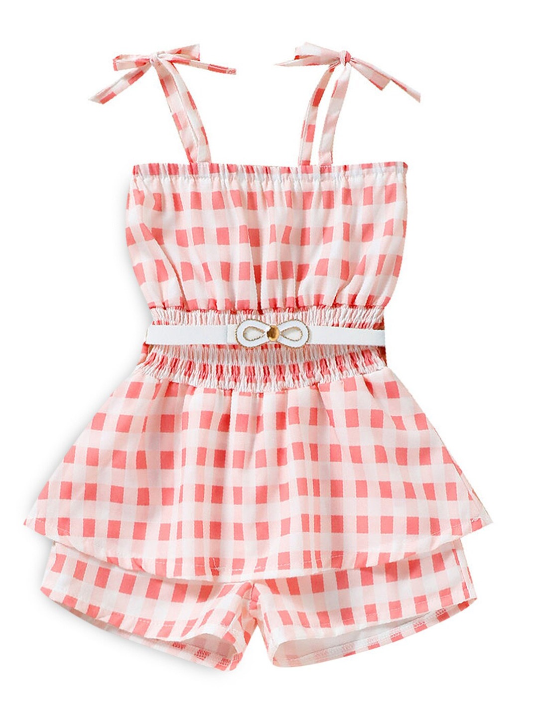 

Hopscotch Girls Pink & White Check Print Jumpsuit