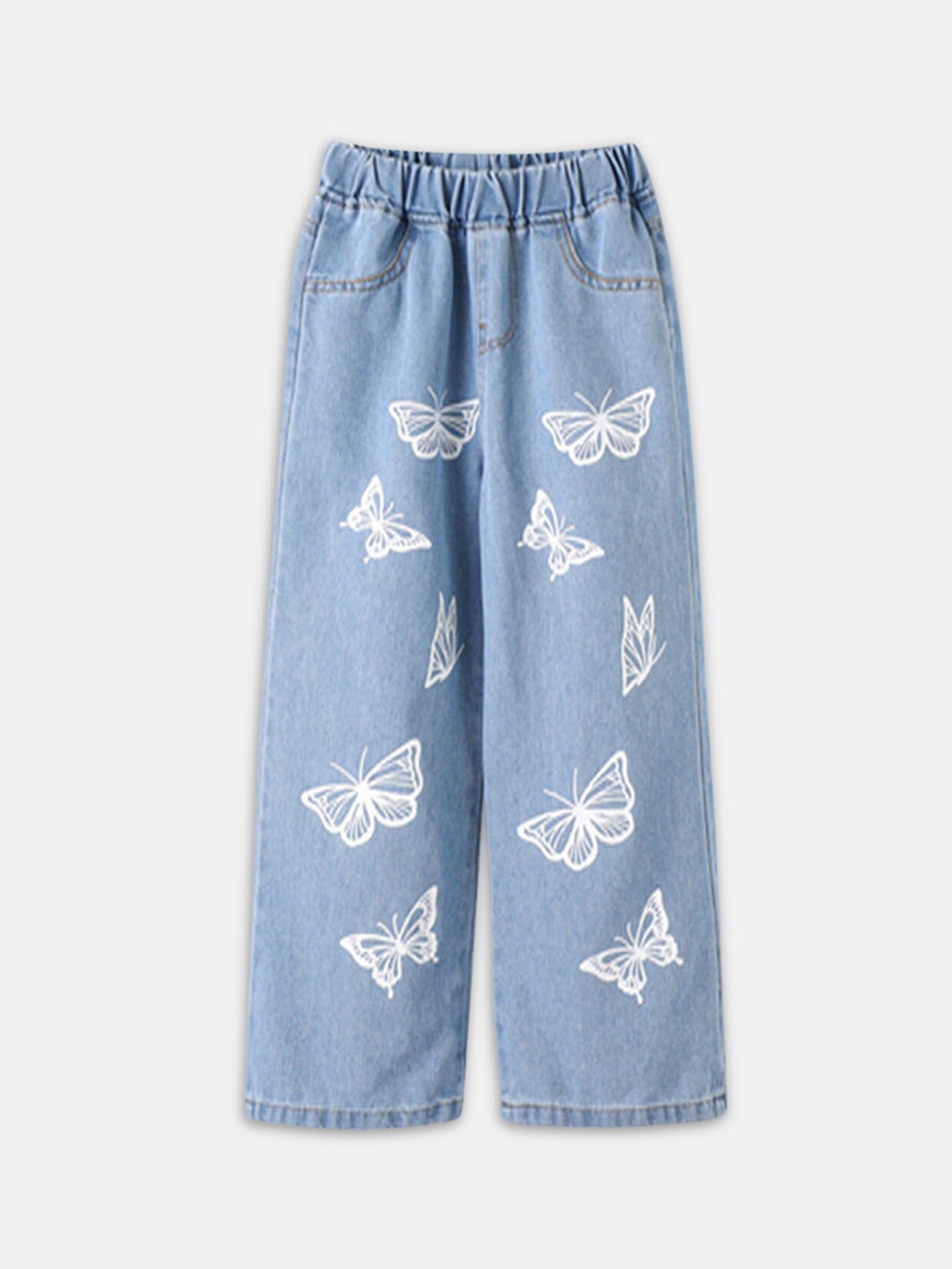 

Hopscotch Girls Blue Butterfly Print Relaxed Fit Stretchable Jeans