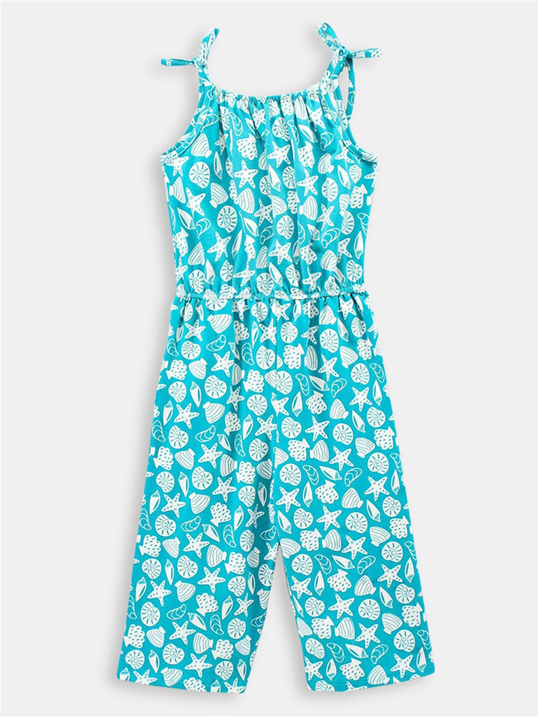 

Hopscotch Girls Blue & White Printed Basic Jumpsuit