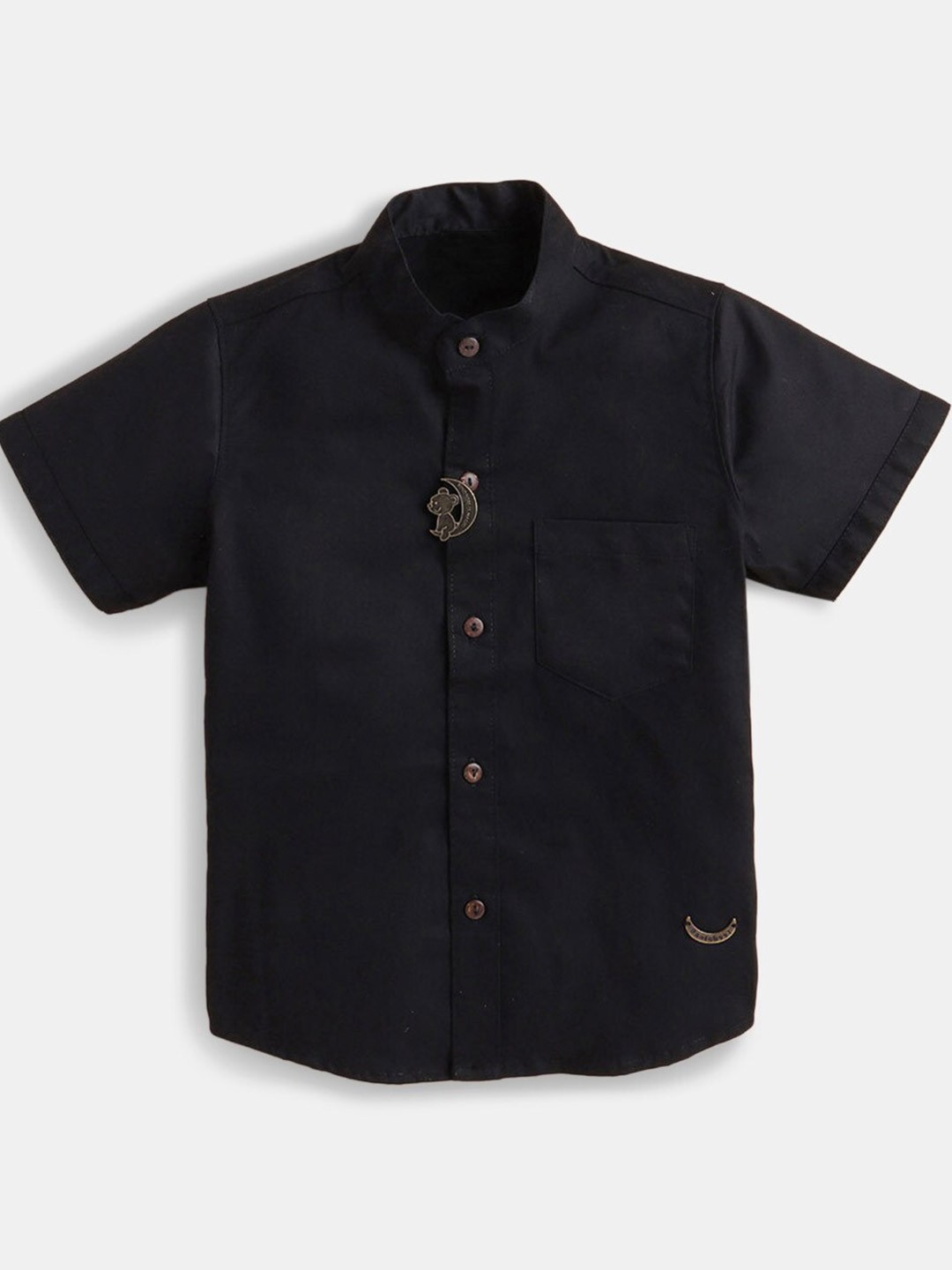 

Hopscotch Boys Black Solid Casual Shirt With Broach