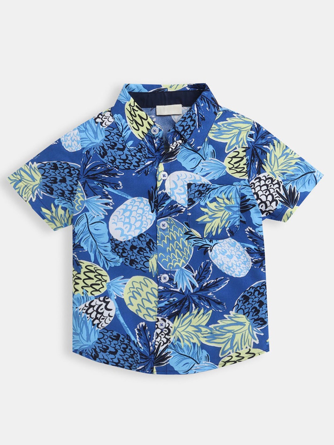 

Hopscotch Boys Blue Printed Short Sleeves Viscose Rayon Casual Shirt