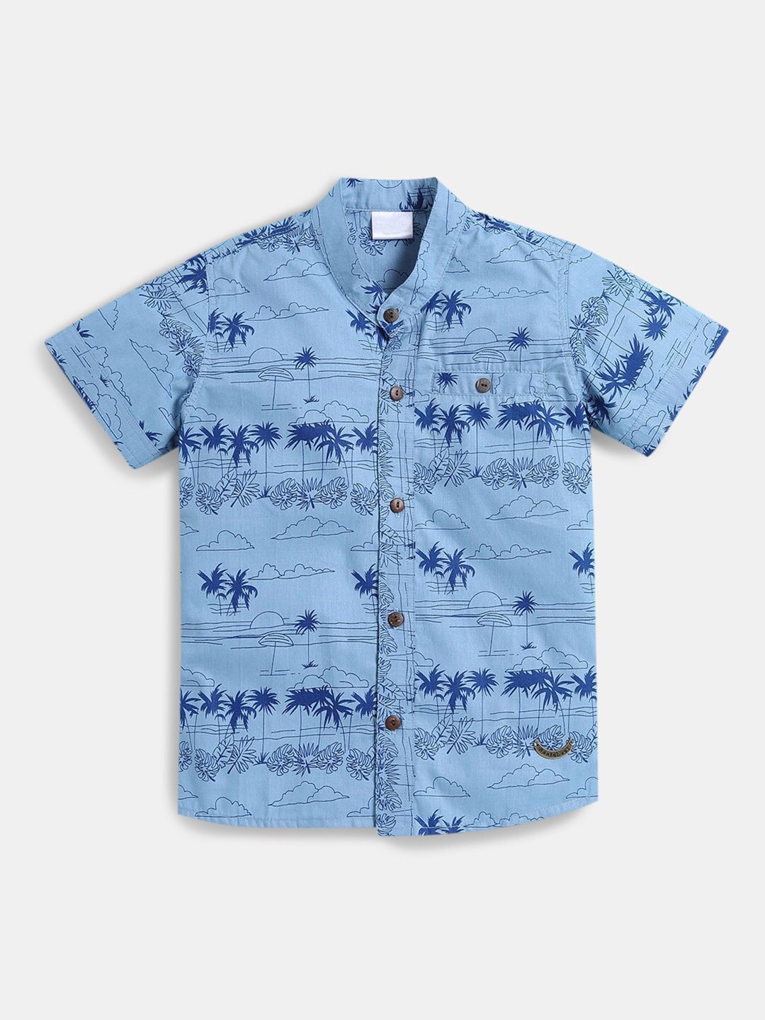 

Hopscotch Boys Blue Printed Cotton Casual Shirt