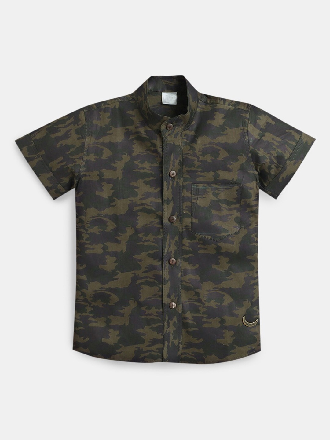 

Hopscotch Boys Green Camouflage Printed Cotton Casual Shirt