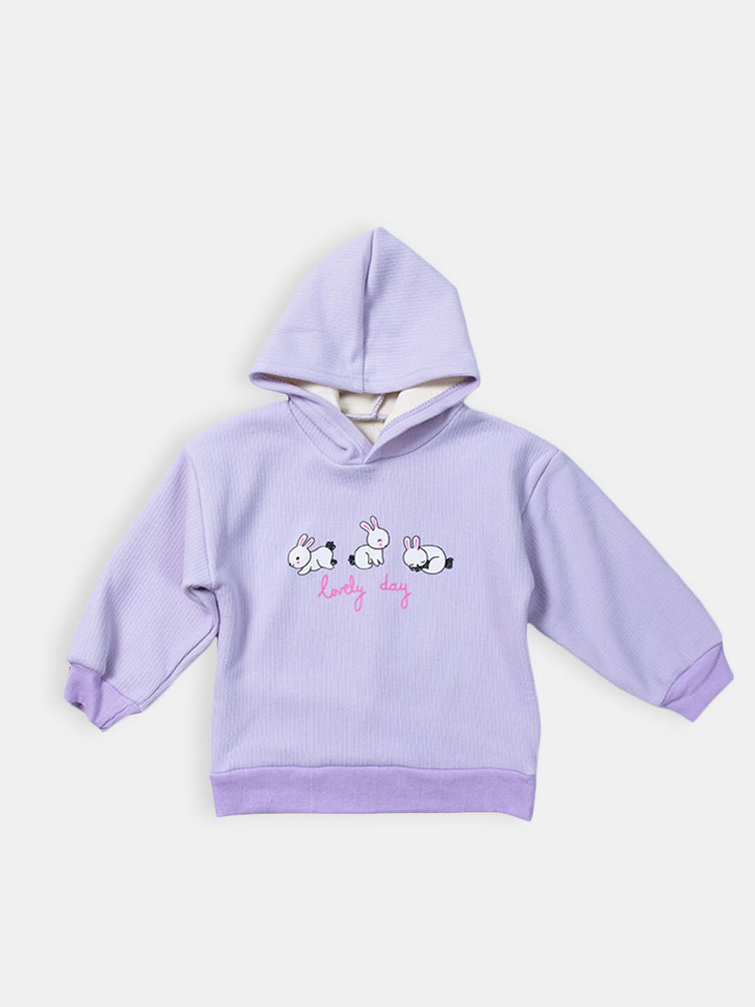 

Hopscotch Girls Purple Printed Hooded Sweatshirt