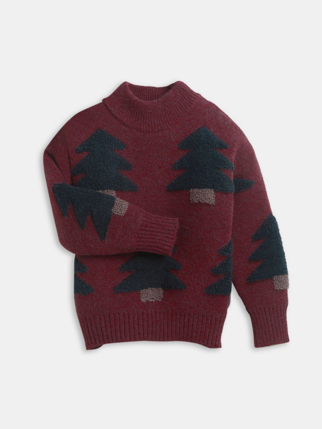 

Hopscotch Girls Red & Green Cable Knit Printed Pullover