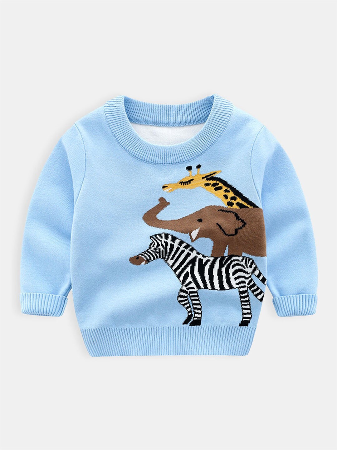

Hopscotch Boys Blue & Brown Cotton Printed Pullover