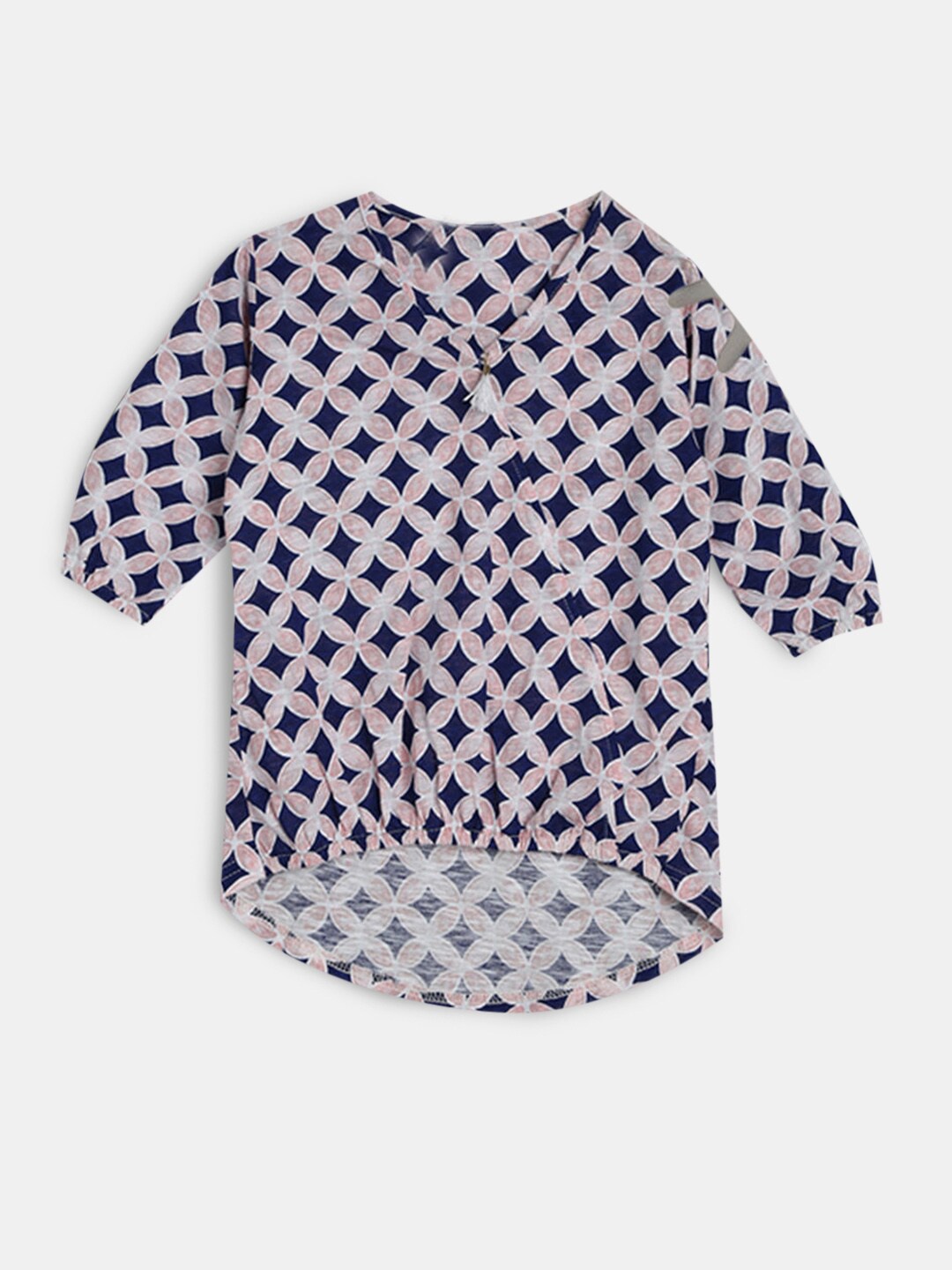 

Hopscotch Girls Blue & Beige Geometric Print Pure Cotton Top