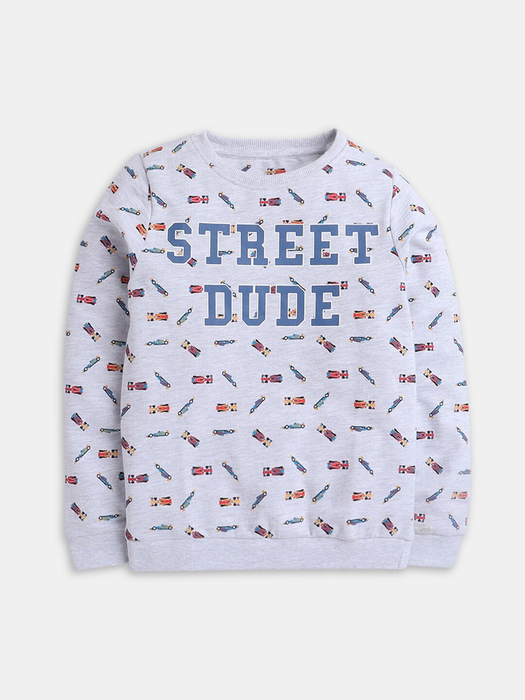 

Hopscotch Boys Grey & Orange Typography Printed Cotton Pullover