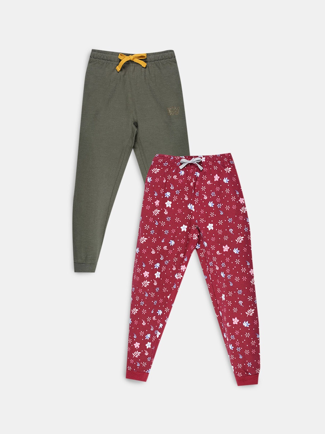 

Hopscotch Girls Pack Of 2 Red & Green Printed Cotton Joggers