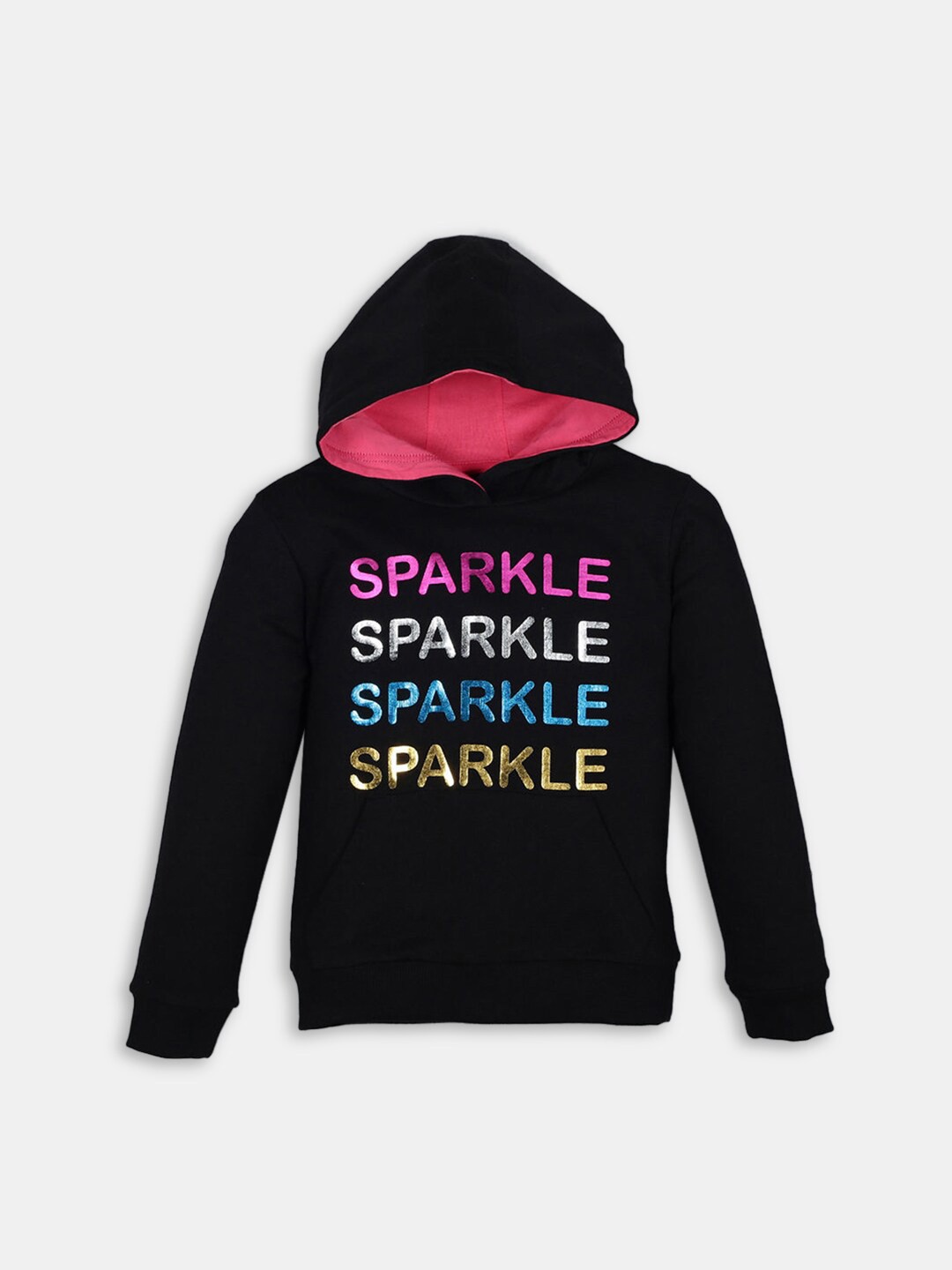 

Hopscotch Girls Black Printed Hooded Sweatshirt