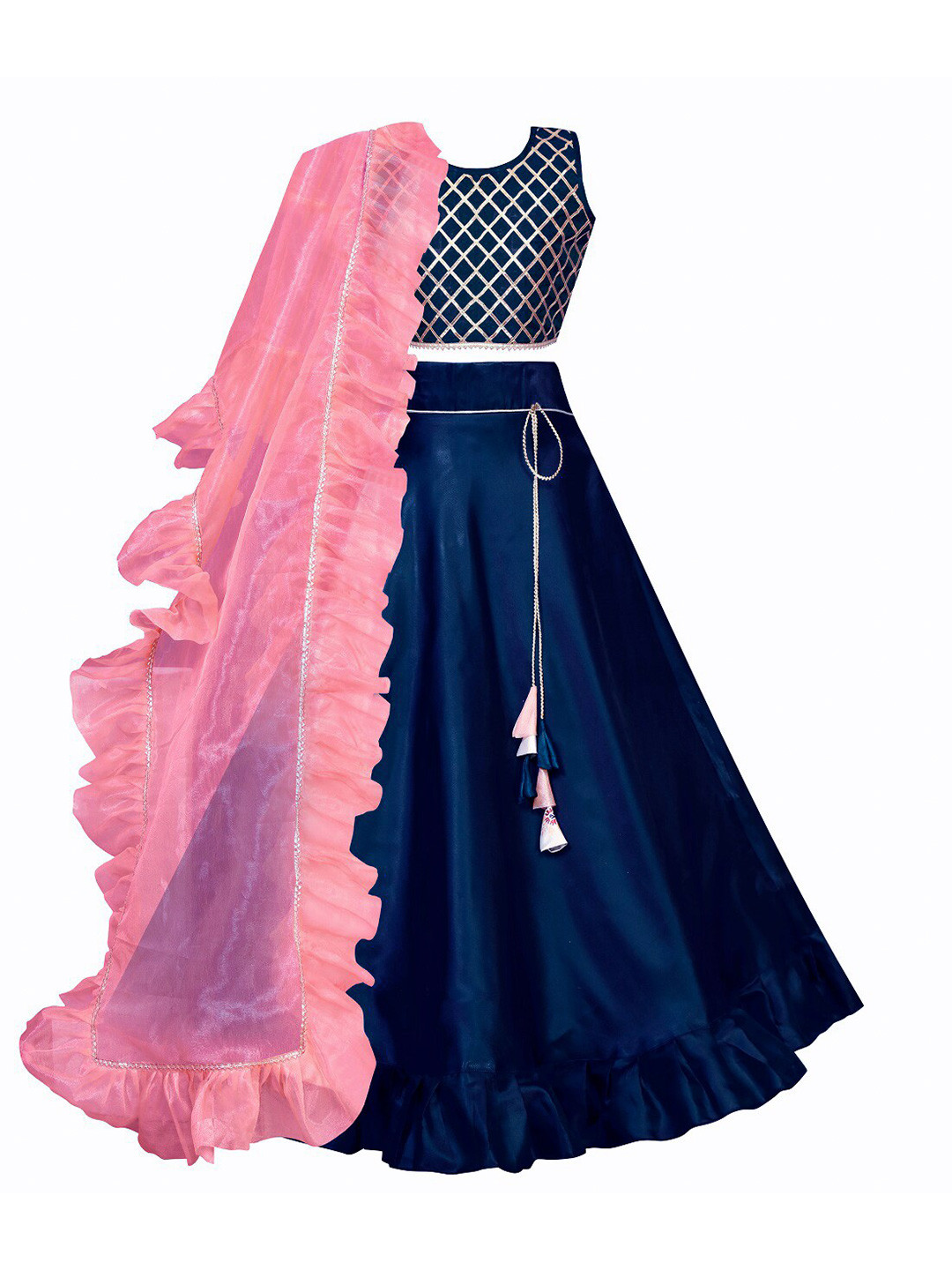 

White World Girls Blue & Pink Ready to Wear Lehenga Choli With Dupatta