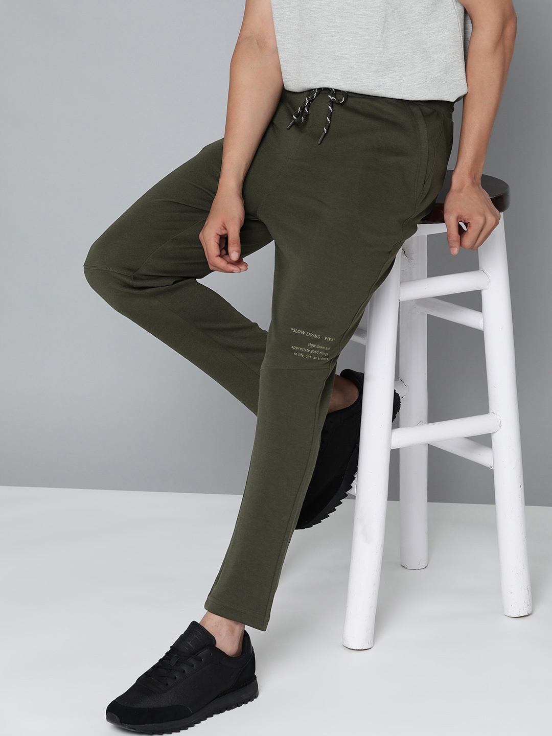 

ether Men Olive Green Printed Track Pants