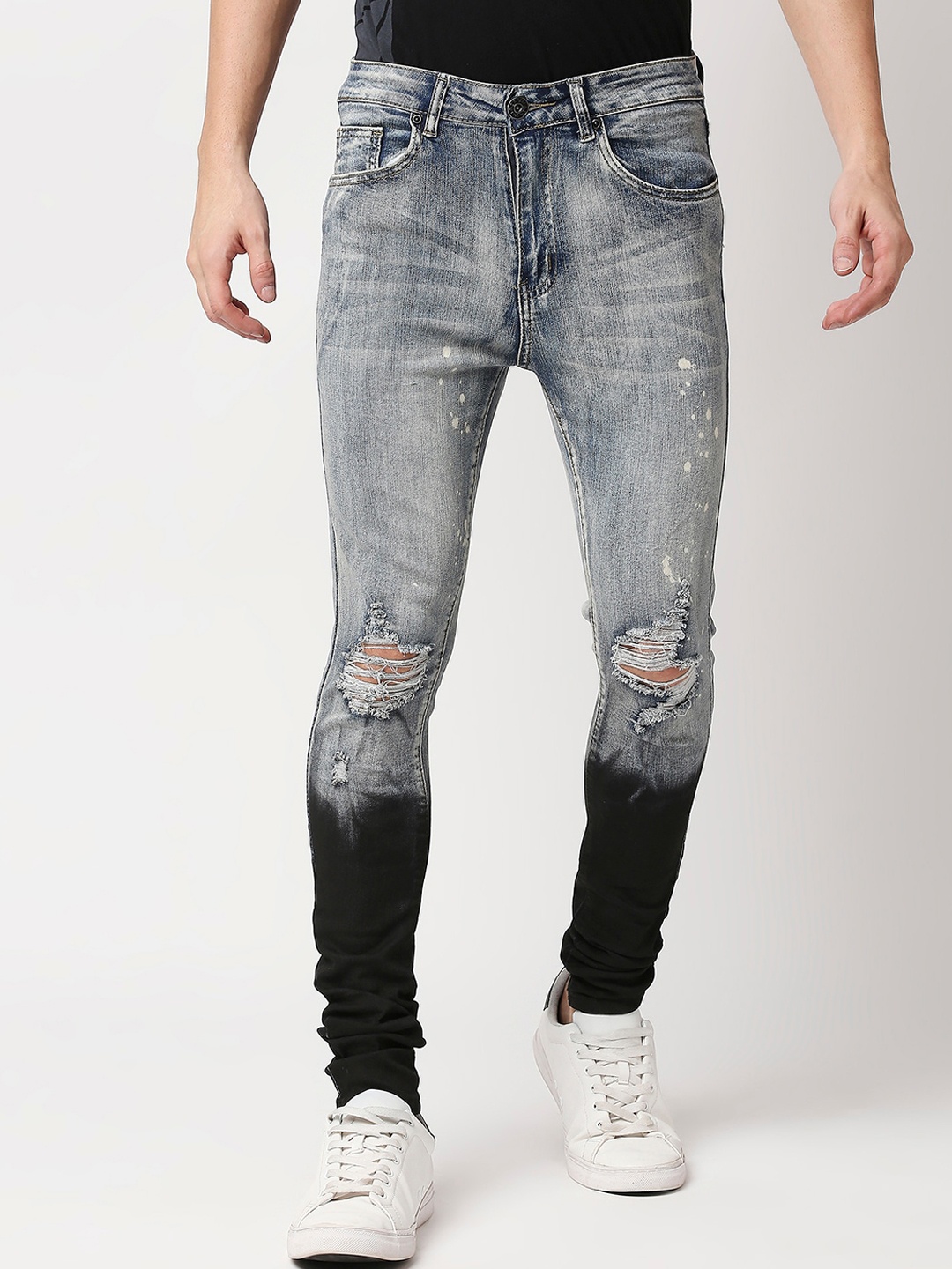 

WAIMEA Men Blue Super Skinny Fit Mildly Distressed Heavy Fade Embellished Stretchable Jeans