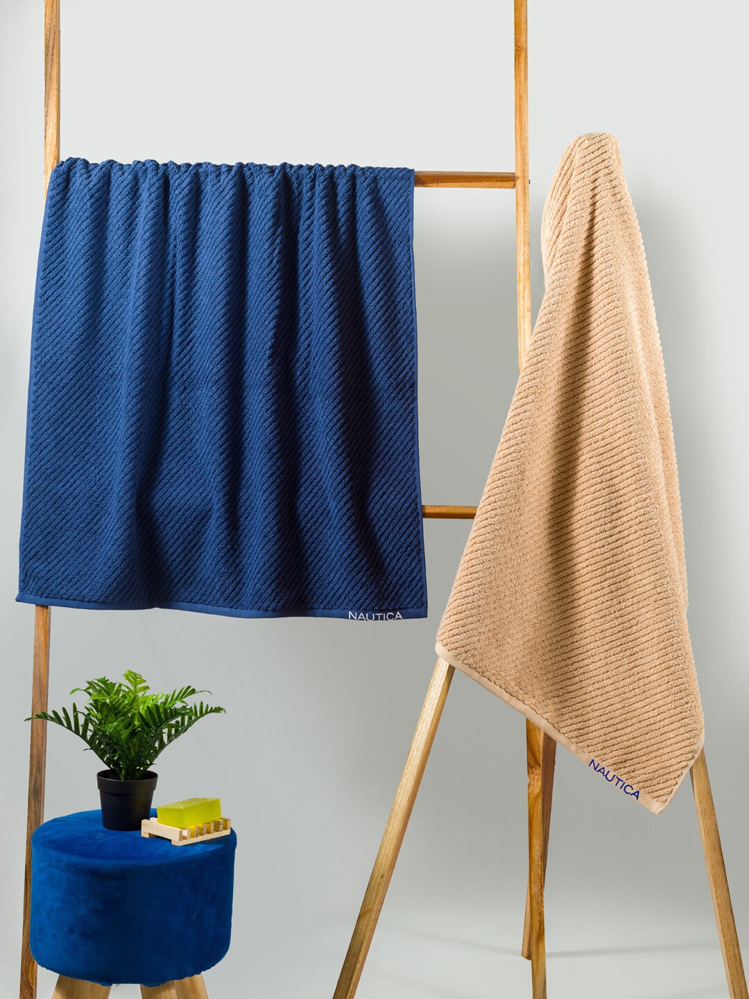 

Nautica Set Of 2 Solid 600 GSM Pure Cotton Bath Towel, Blue