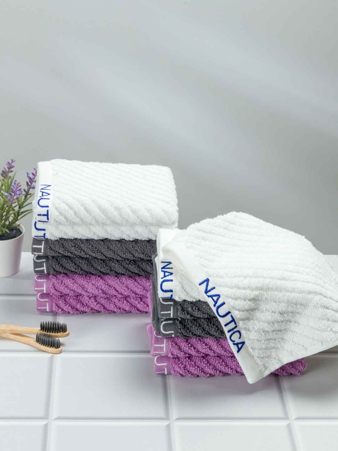 

Nautica Set Of 12 Solid Cotton 600 GSM Face Towels, Purple