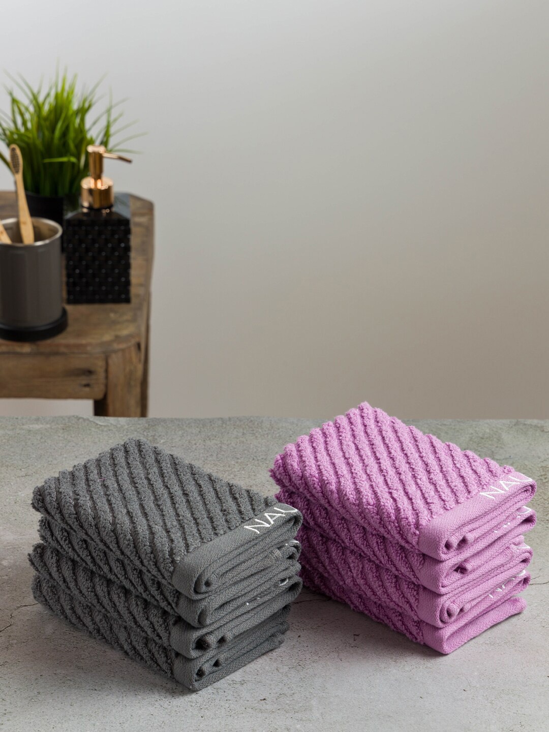 

Nautica Set Of 2 Grey & Purple Solid 600 GSM Pure Cotton Bath Towel