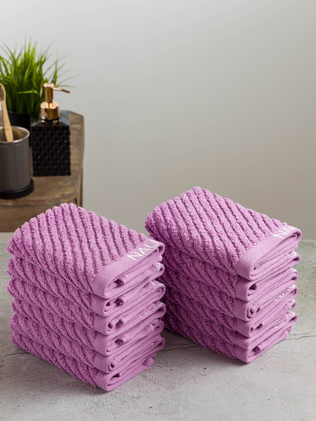 

Nautica Set Of 12 Solid 600 GSM Pure Cotton Face Towels, Purple