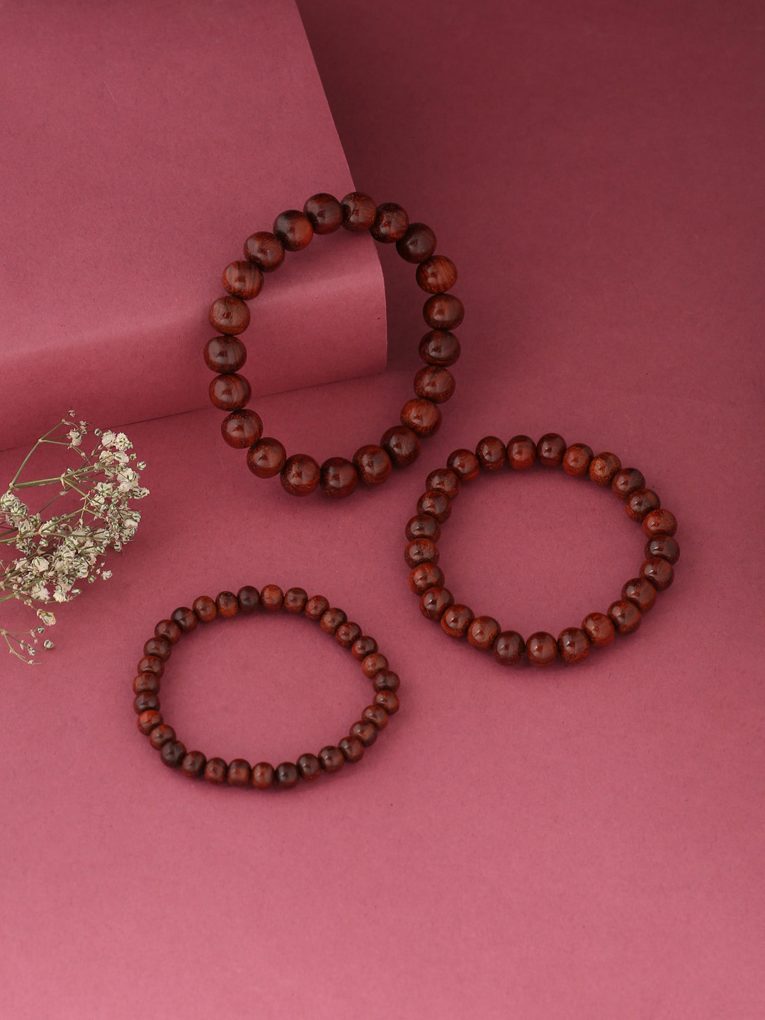 

RDK Unisex Set Of 3 Red Wood Charm Bracelet