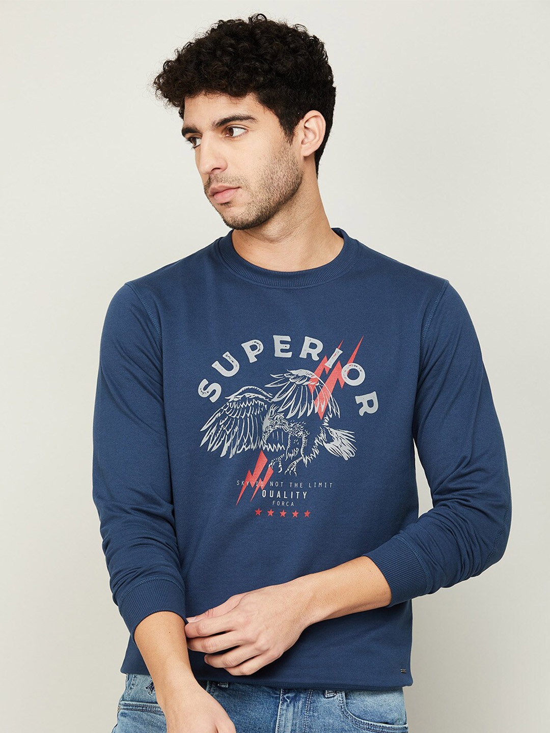 

Forca by Lifestyle Navy Blue Printed Cotton Sweatshirts