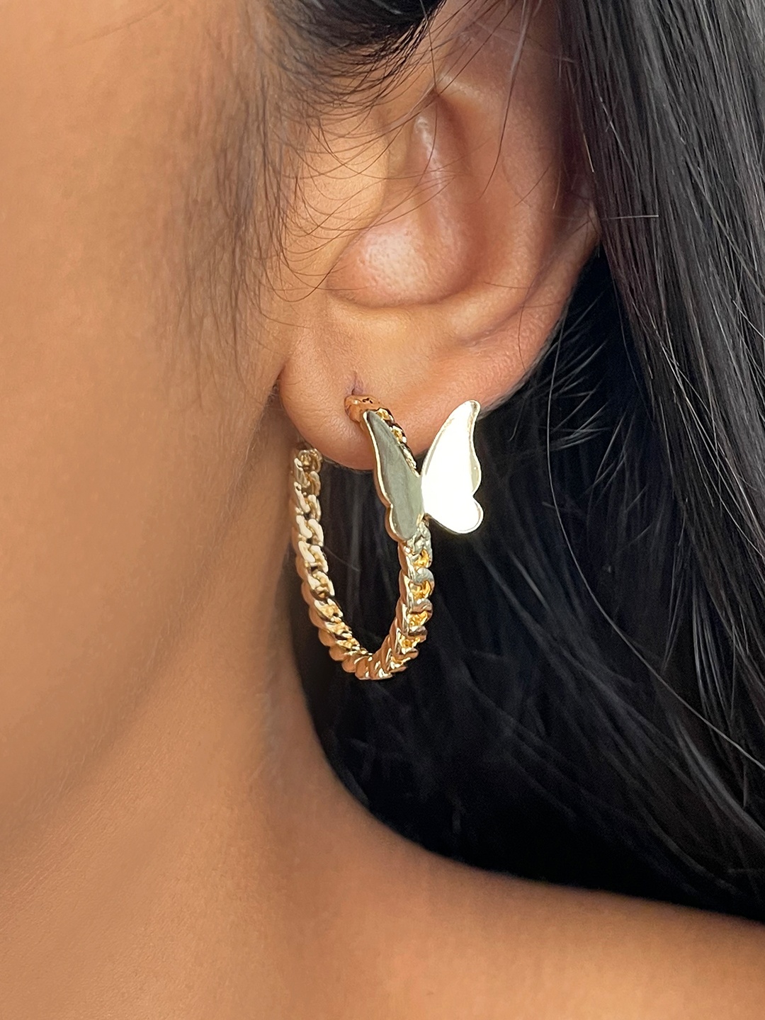 

Ayesha Women Butterfly Open Hoop Earrings, Gold