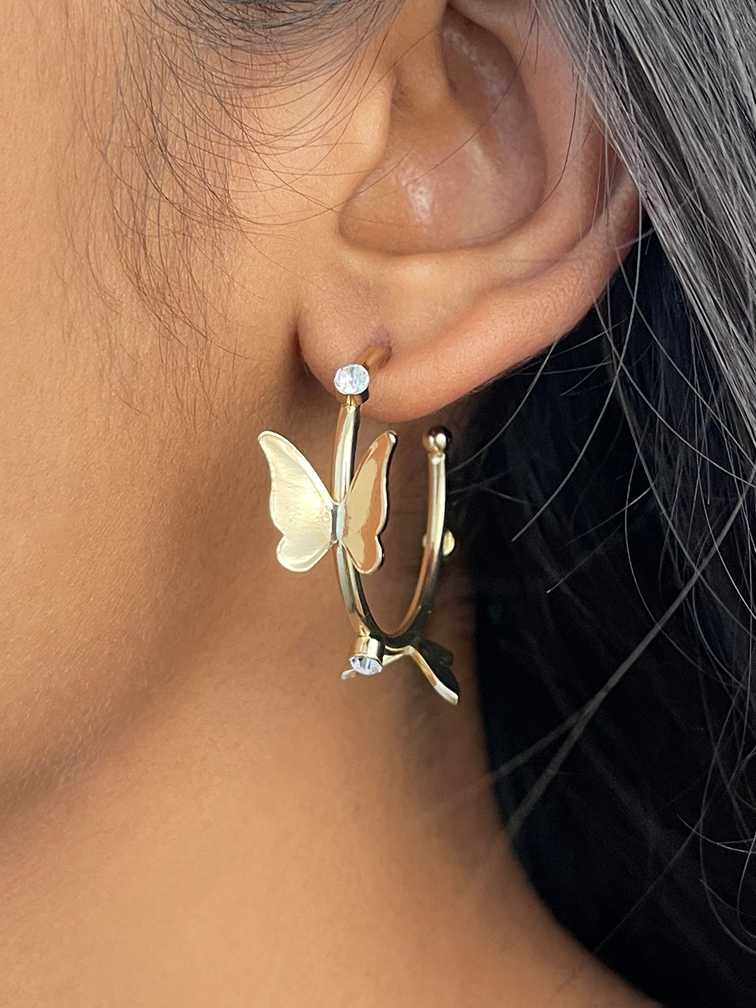 

Ayesha Butterfly & Crystal Hoop Earrings, Gold