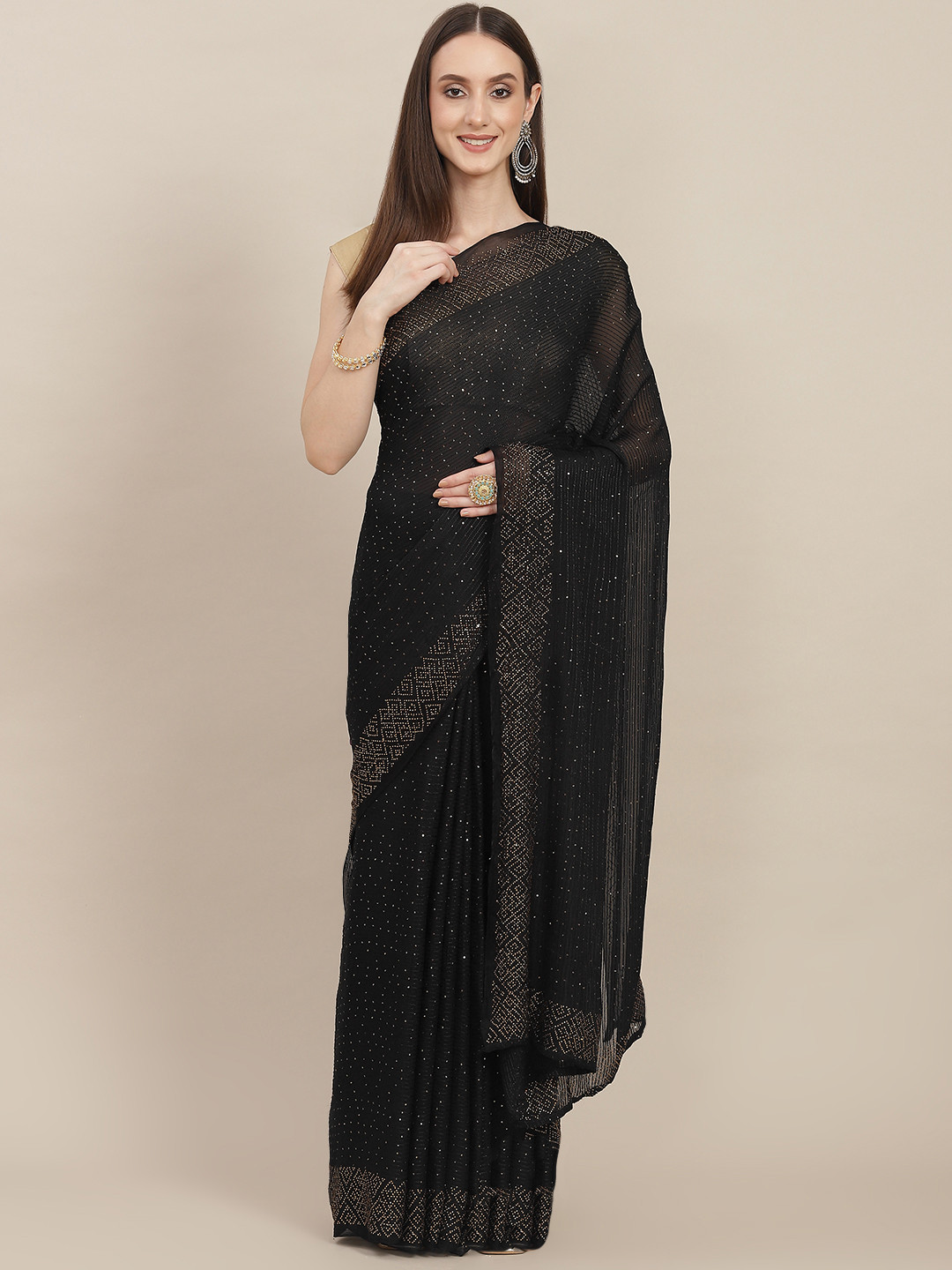 

ZARI Black Sequined Pure Chiffon Saree