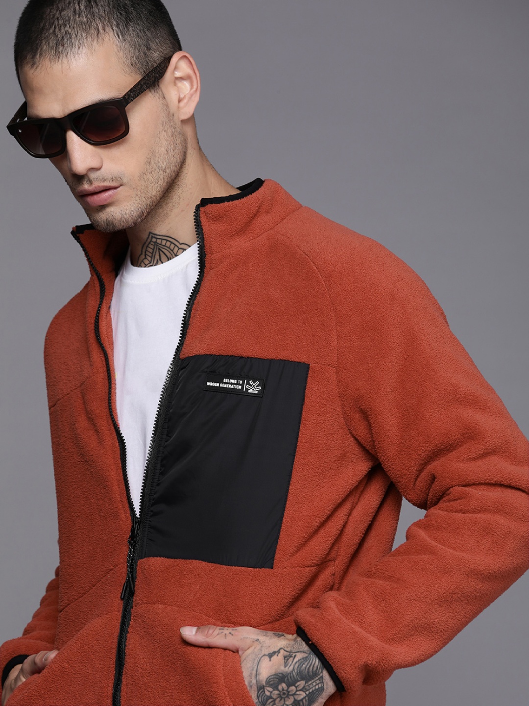 

WROGN Men Red & Black Solid Sporty Jacket