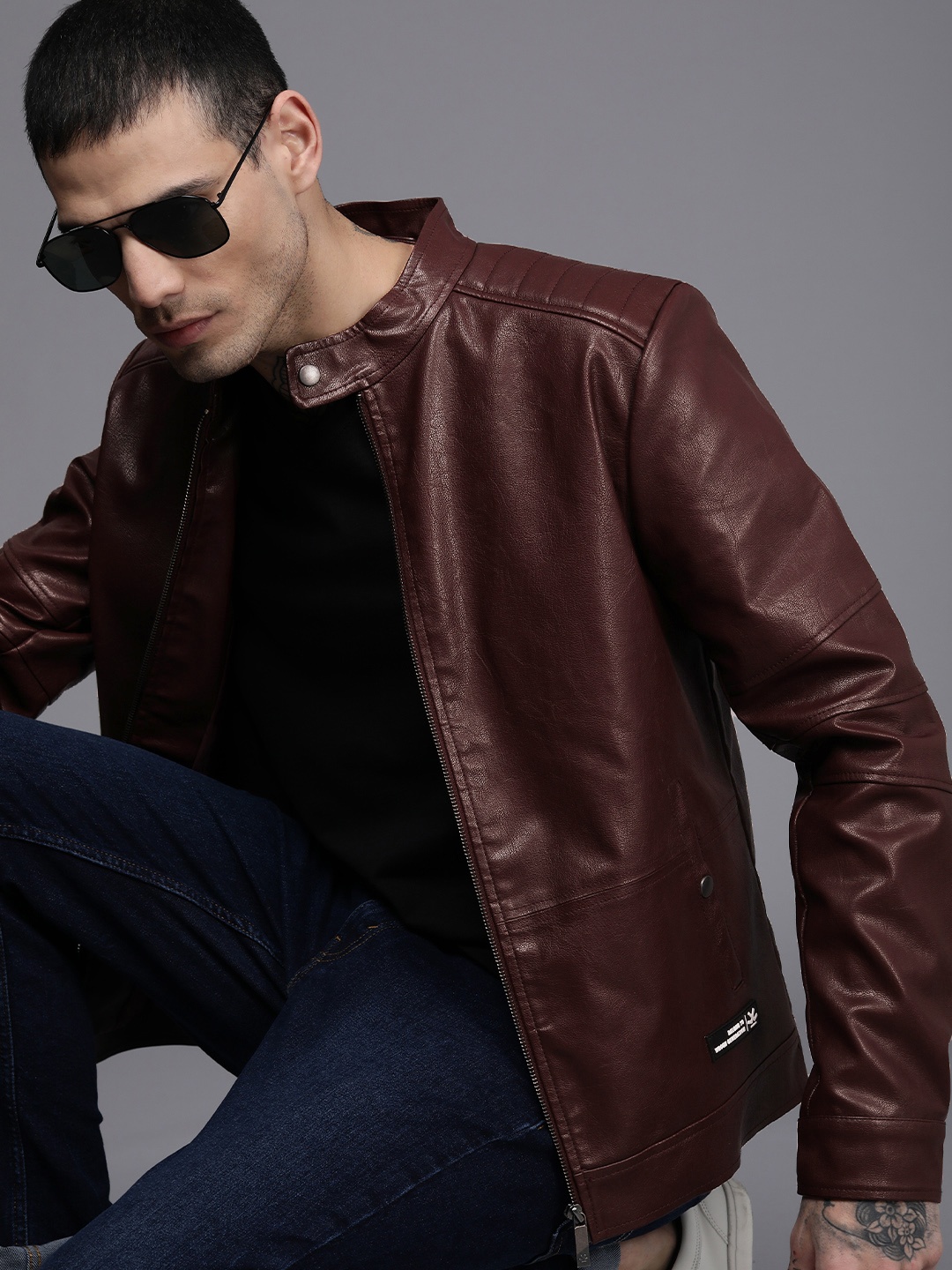 

WROGN Men Maroon Faux Leather Jacket