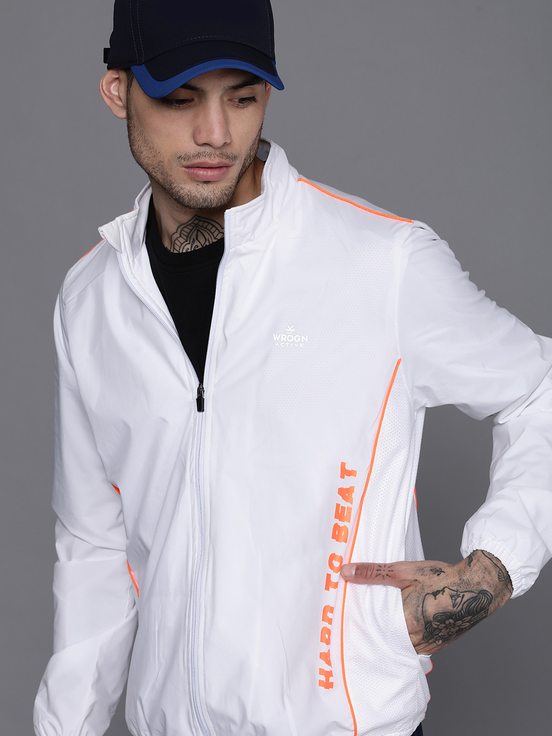 

WROGN ACTIVE Men White Typography Printed Sporty Jacket
