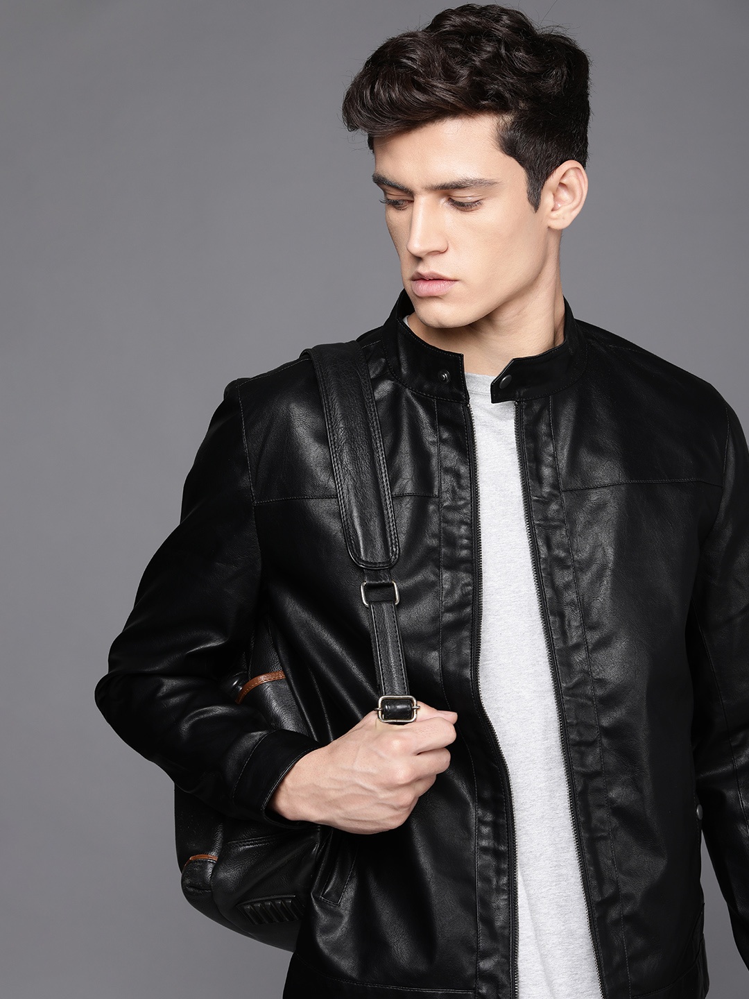 

WROGN Men Black Solid Biker Jacket